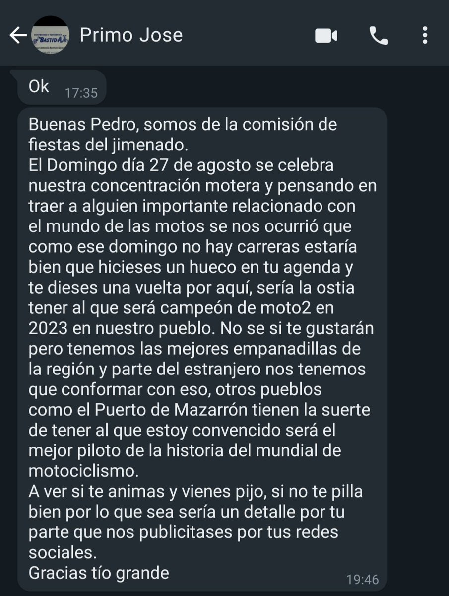 roxfear's tweet photo. Es mi primo mayor ,  si el me lo pide yo lo intento, hemos visto y comentado las motos desde que éramos "chicos " y tiene toda la razón @37_pedroacosta  acércate con un @MTHelmets cómo un #topgear jeje #eljimenado #mazarron #murcia @TPacheco_Ayto sois bienvenidos. Abrazo campeón https://t.co/5JleaSzGEQ