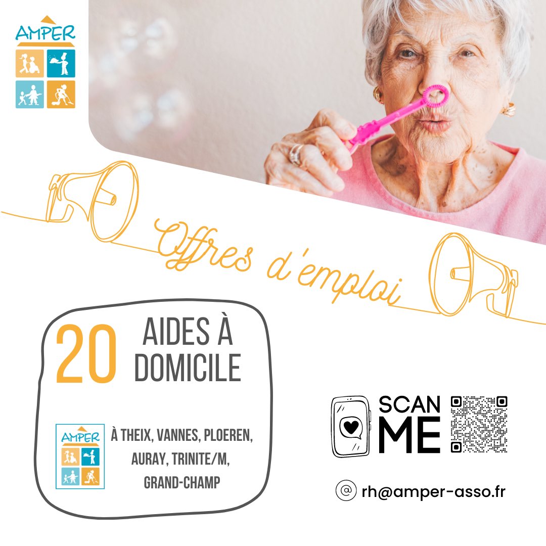 AMPER recrute pour la rentrée ! Aides à domicile et Auxiliaires de vie en CDI ou CDD sur tout le #Morbihan 

msaservices.softy.pro/offres?subsidi…

#emploi #OffresEmploi #job #aideàdomicile