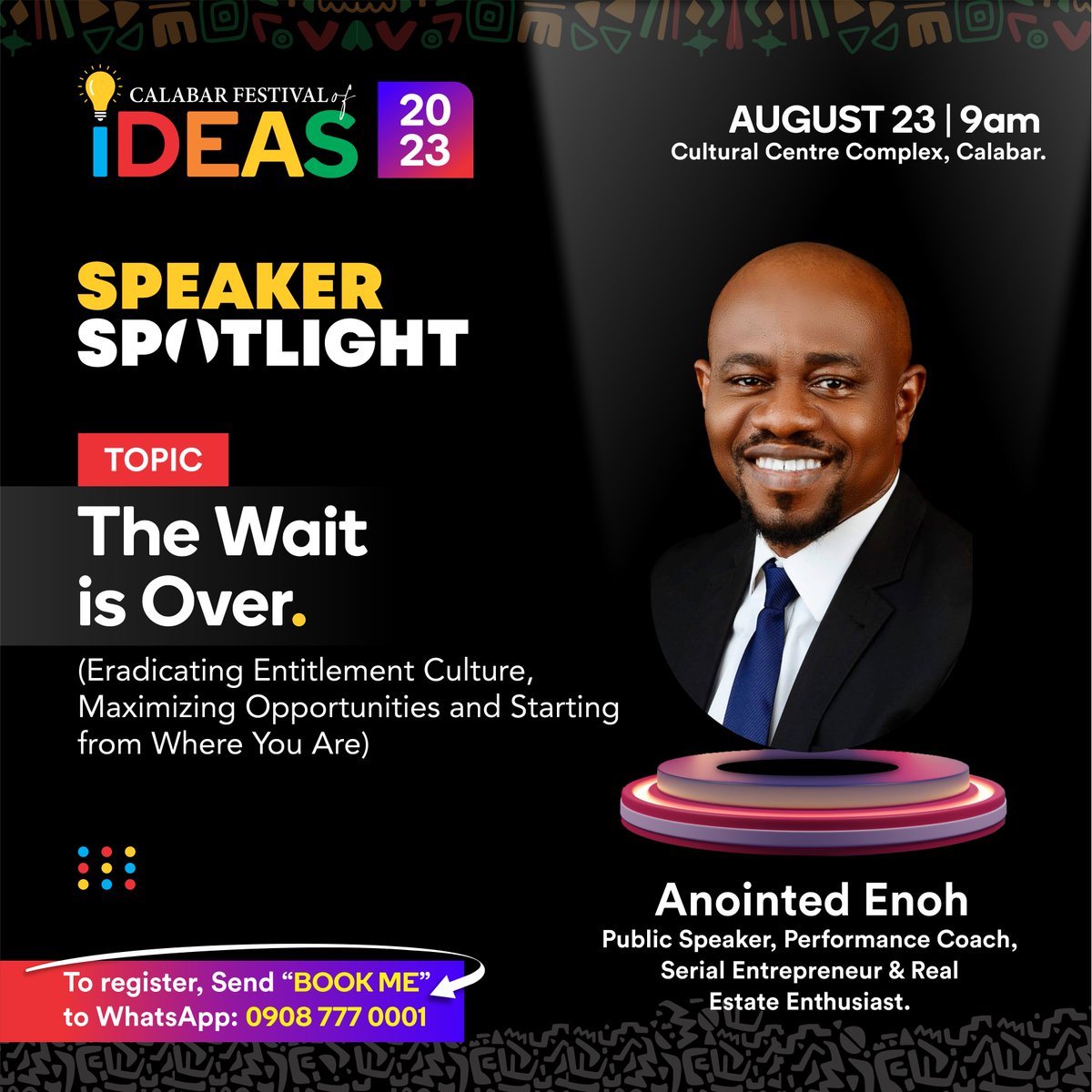 IdeasFestHQ's tweet photo. Drive YOURSELF to a new INDISPENSIBLE level - Anointed Enoh.
#CalabarIDEASFest #CFOI2023 #IdeasFest https://t.co/Ppd844lEE0