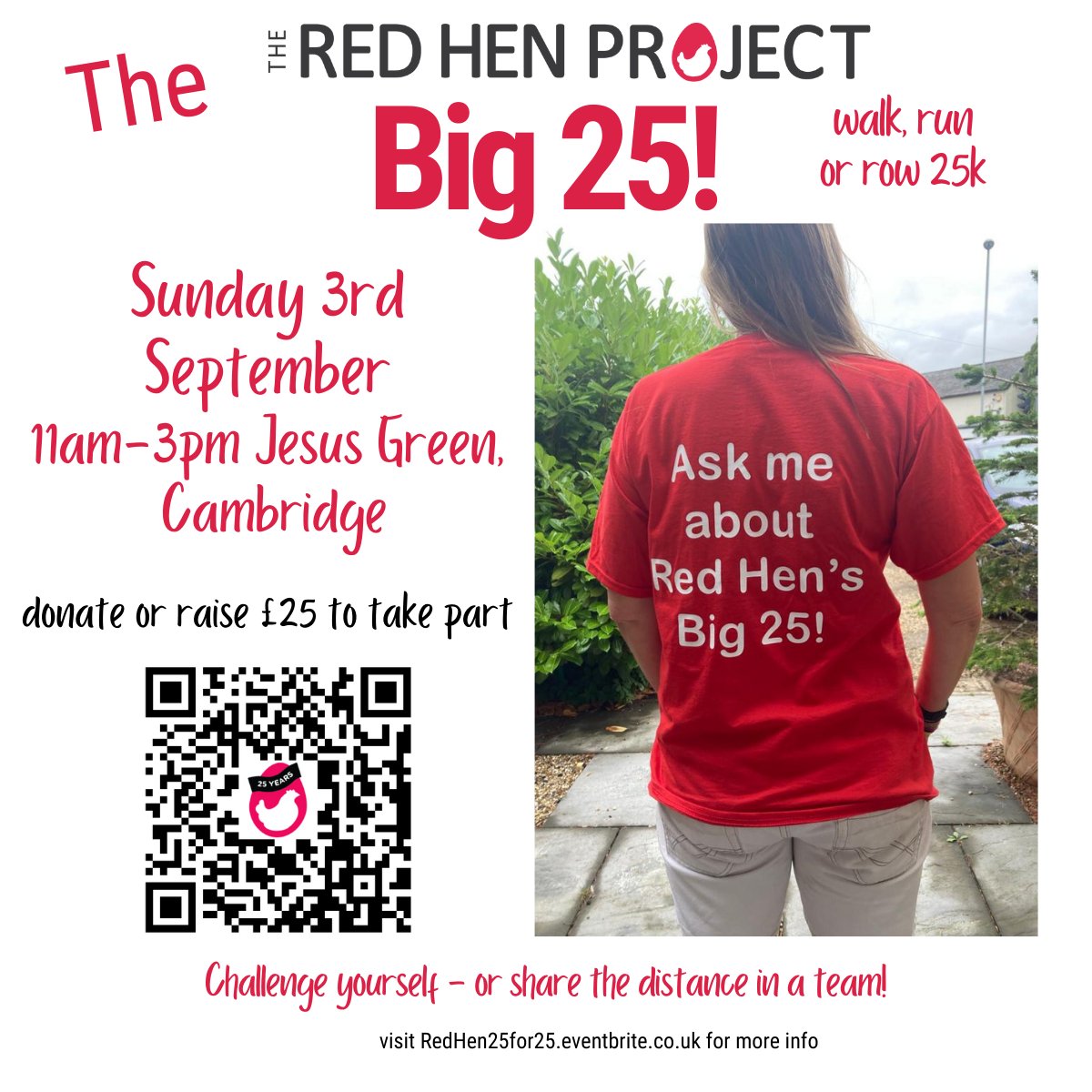 RedHenCambridge's tweet photo. 🎉 Join us for the Big 25 Family Fundraiser by The Red Hen Project! 🌟

🚶‍♀️ On Sep 3rd, walk, run, or row 25km at Jesus Green, Cambridge, supporting children's success at home and in school. https://t.co/bQD9Hk9i4T

🏃‍♂️ Form a team or go solo, book and donate £25 to take part. https://t.co/BJ6mPANwnf