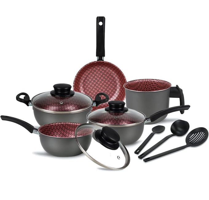 Conjunto Panelas Elegan Prime 8 Peças Grafite com Rosa – Dona Chefa