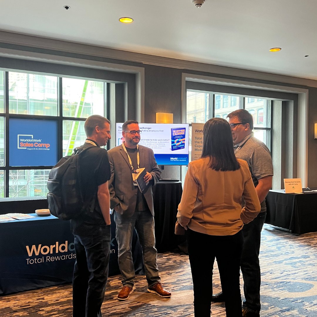 WorldatWork's tweet image. The #salescompensation discussion is still going strong here in the booth at @WorldatWork #SalesComp23! The best place to meet, network and learn from sales comp and operations experts!