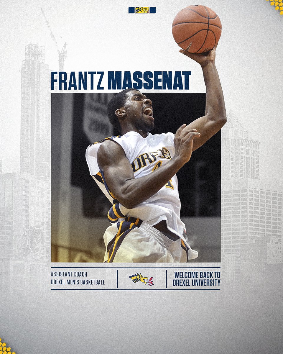 DrexelMBB's tweet photo. Drexel Names Frantz Massenat Assistant Men’s Basketball Coach

STORY | https://t.co/lIyK2K1z5z https://t.co/jiHXVxRzDk