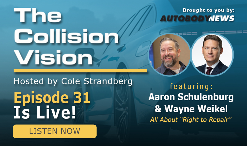 New Collision Vision Podcast Ep. on Right to Repair Act with Aaron Schulenburg @SCRScollision and Wayne Weikel @autosinnovate! Listen to the full episode here: bit.ly/3jz76hJ. #TheCollisionVision #Autobodynews #CollisionRepair #autobodyshop #Podcast