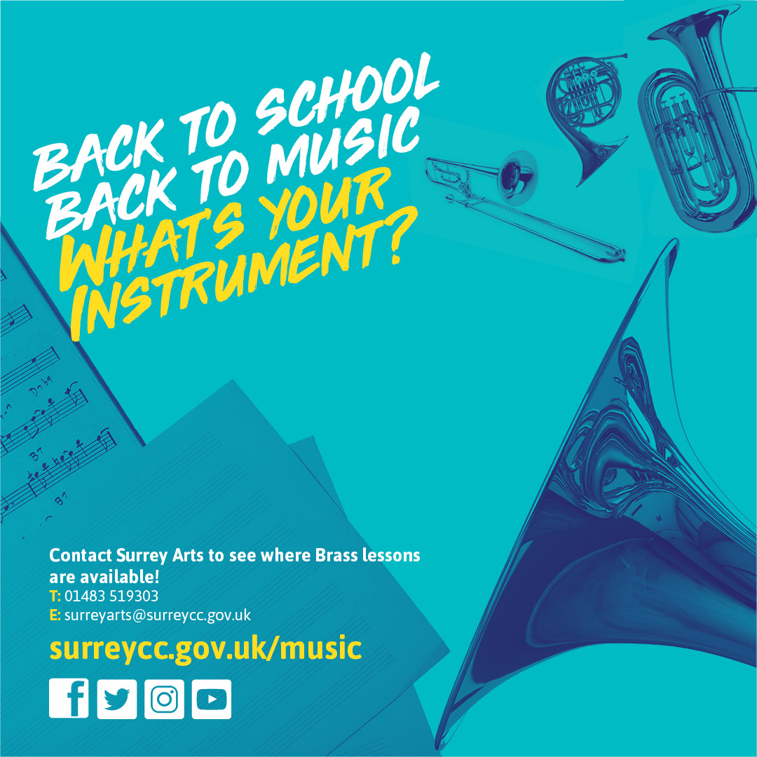 SurreyMusicHub's tweet photo. Back to school
Back to music! 

Do you play a brass instrument and want to develop your skills?
Have you ever thought about learning a brass instrument? 

Email us or give us a call to find out about lessons near you.

E: surreyarts@surreycc.gov.uk
T: 01483 519303 https://t.co/pUqyxHEK3u