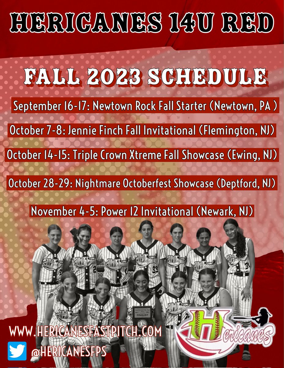 🚨 Hericanes 14U Red Schedule 🚨

These girls will BRING IT all fall!

#AStormIsComing 🌀🥎