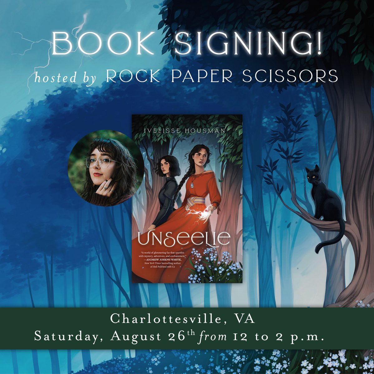 This weekend! Find me signing books and smelling all the candles at Rock Paper Scissors in Charlottesville, VA! ⚡️💙