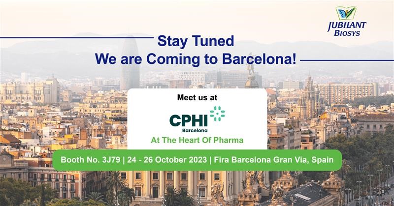 We are coming to Barcelona!
We look forward to meeting you at CPHI 2023 in Barcelona, Spain.
Drop by booth #3J79 to discuss your business needs and learn how Jubilant Biosys can contribute to fast-tracking your drug discovery, development, and API manufacturing needs.