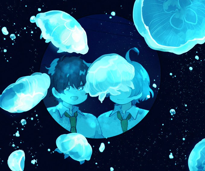 「blue theme jellyfish」 illustration images(Latest)