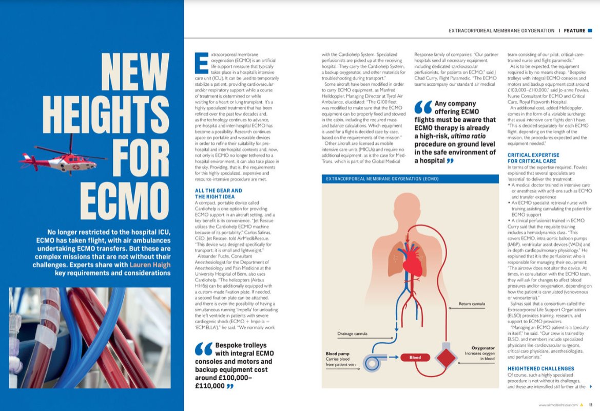 Royal Papworth Hospital NHS FT 💙 (@royalpapworth) on Twitter photo 🚁 New heights for ECMO
<a href="/Jo_anneFowles/">Jo-anne Fowles</a>, Nurse Consultant in ECMO and Critical Care, features in the latest issue of <a href="/airmedandrescue/">AirMed & Rescue</a> magazine discussing key requirements and considerations as #ECMO goes airborne.
You can read the feature here 👇
content.yudu.com/web/43mml/0A43… 🚁 New heights for ECMO
<a href="/Jo_anneFowles/">Jo-anne Fowles</a>, Nurse Consultant in ECMO and Critical Care, features in the latest issue of <a href="/airmedandrescue/">AirMed & Rescue</a> magazine discussing key requirements and considerations as #ECMO goes airborne.
You can read the feature here 👇
content.yudu.com/web/43mml/0A43…