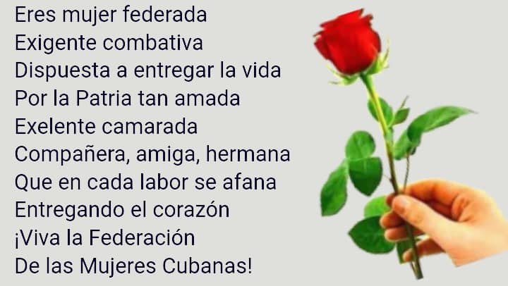Eres flor,eres fragancia, mujer   exigente,combativa,entregada a las tareas y obras de la Revolución,esa es la mujer federada.#MujerEnRevolución #CubaPorLaVida #CubaCoopera <a href="/DcMedica/">Misión Médica Cubana en el Distrito Capital</a> <a href="/ErickMendezRod3/">ErickMendezRod</a>