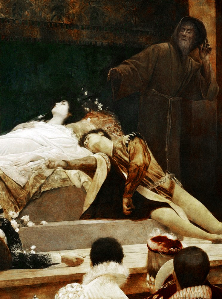 solisolsoli's tweet photo. Final scene of the performance of Romeo and Juliet, 1888, by Gustav Klimt https://t.co/t2l5sUh3FD