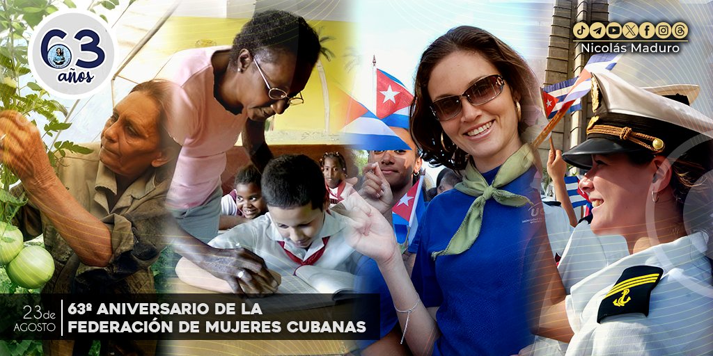 NicolasMaduro's tweet photo. Desde la Patria Bolivariana, cuna de mujeres heroicas, saludamos a la Federación de Mujeres Cubanas que desde hace 63 años cumple la histórica misión de construir una sólida unidad en defensa de la Revolución Cubana, gran ejemplo de combatividad y disciplina revolucionaria. https://t.co/1PE81xzG2A