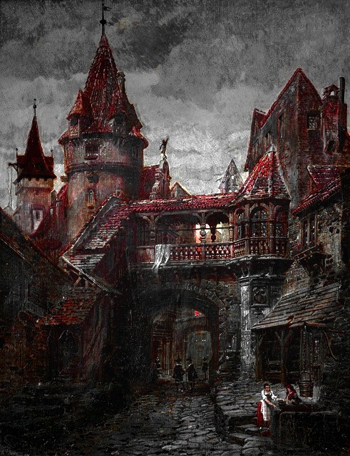 Medieval old town street at sunset by Ferdinand Knab