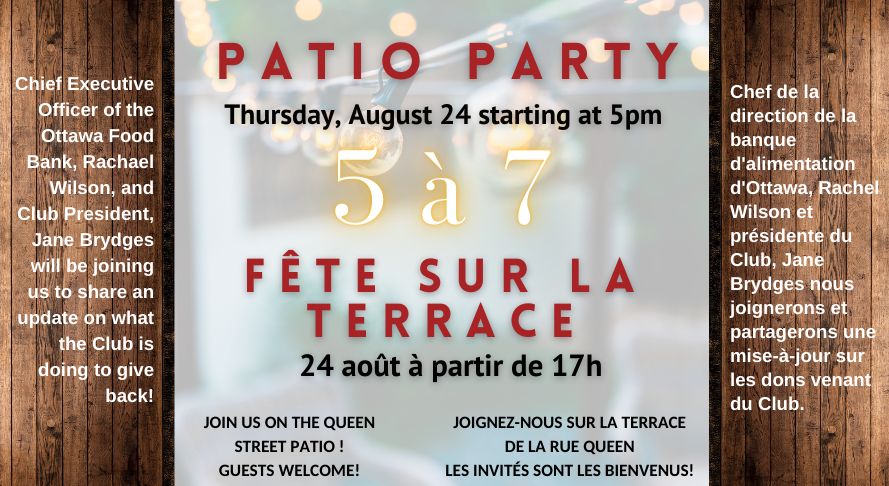 rideauclub's tweet photo. Members and guests are encouraged to bring non-perishable food items to the Patio Party, in support of the Ottawa Food Bank https://t.co/75akCz6TkF