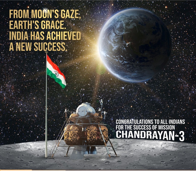 HubSparrow's tweet photo. As the sun 🌅 sets today evening,
 look at the Moon 🌝 - India may be up there “🇮🇳

First country to land on lunar south pole of moon... 
Congratulations @isroindiaofficial @chandrayan_3 
#goldensparroweducation #GoldenSparrowHub #GoldenSparrow #goldensparrowonline https://t.co/UwtbNrwc7H