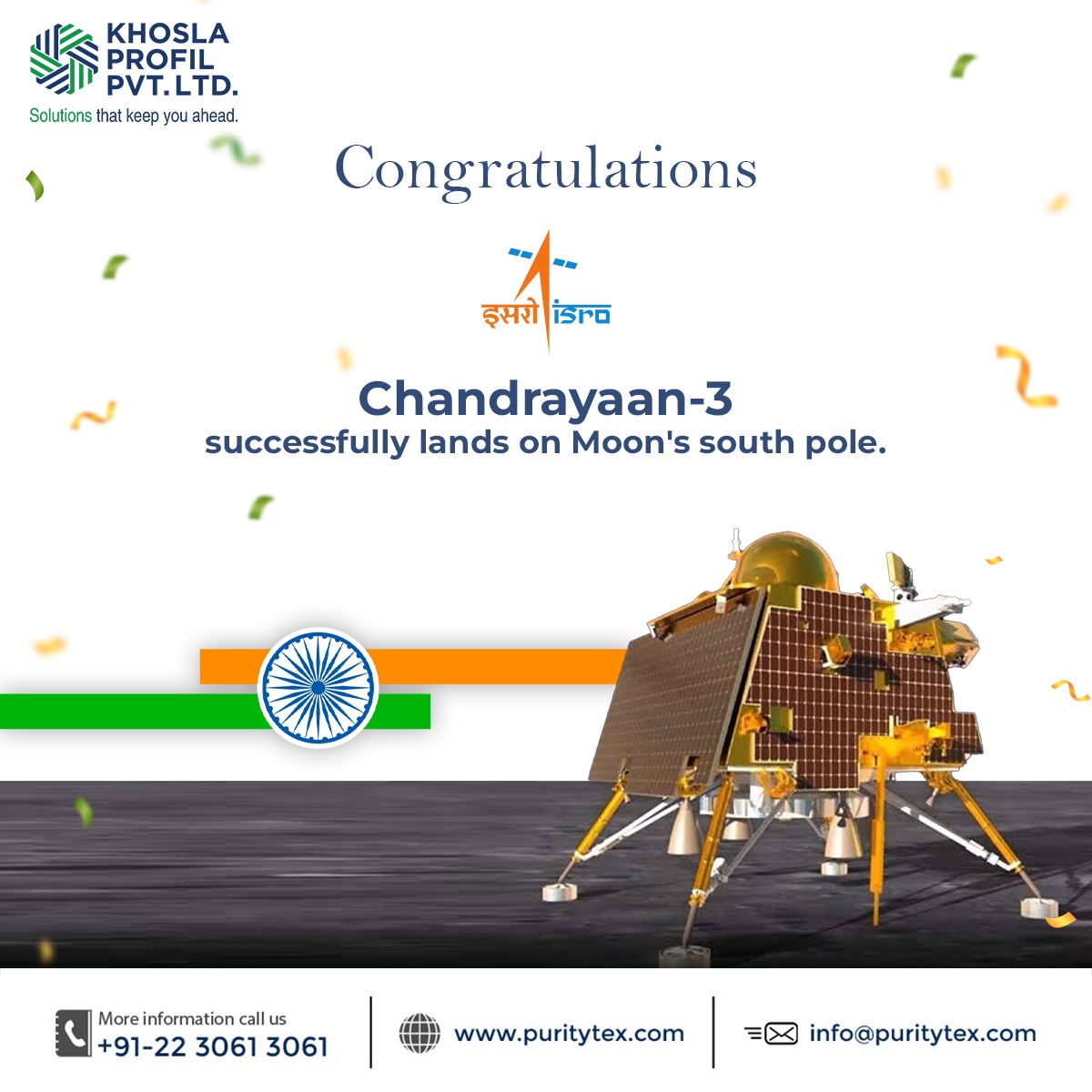 khoslaprofil's tweet photo. India's Flag on the Moon: Chandrayaan 3 Marks Another Spectacular Space Milestone!
#khoslaprofil #khoslaprofilpvtltd #Chandrayaan3Mission #Chandrayaan3Landing #success #indiasuccess #chandrayaan2themoon #IndiaOnTheMoon #proudtobeindian #ISRO #isroindia #indialandedonmoon https://t.co/yWrqNnAxKg