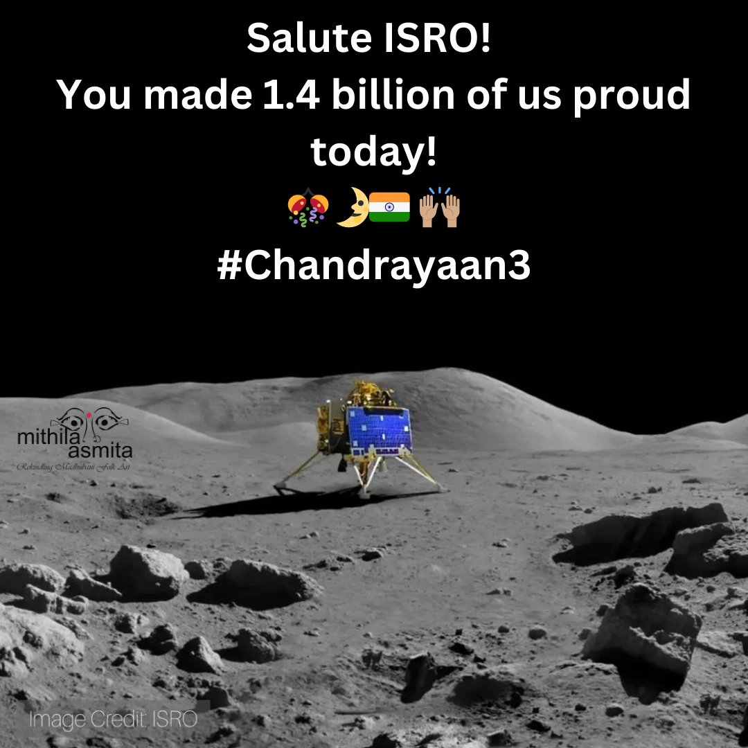 Team @isro , @mithilasmita and 1.4 billion Indians salute you today! 🇮🇳🙌🏽🎊🌛 #chandrayaan3 #indiaonthemoon @Ihitashri
