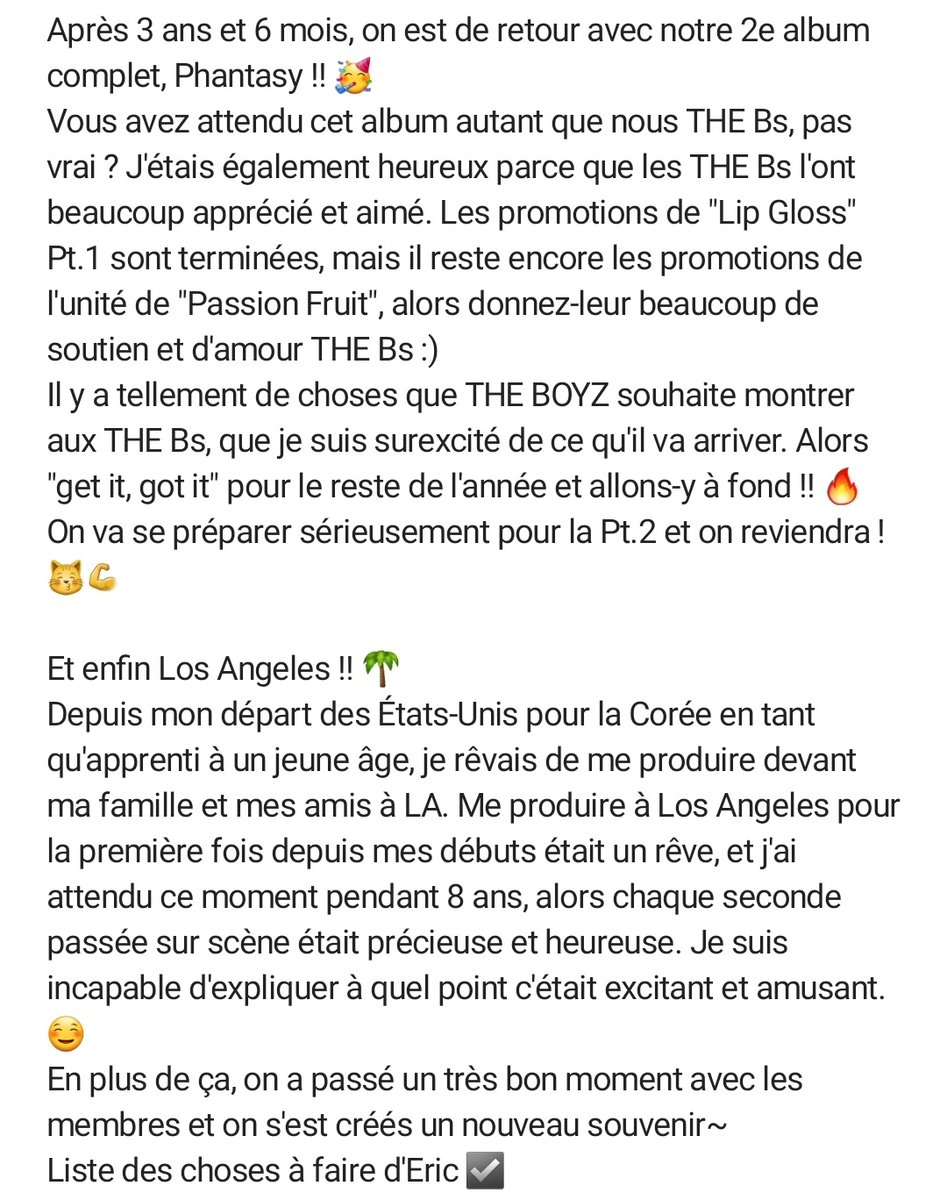TheBoyzFrance's tweet photo. #ERIC | 230823 ー FANCAFÉ

Eric a publié une lettre sur le fancafé "À mes bien-aimés et précieux THE Bs... 💗"

"Et un jour peut-être, en ouvrant les yeux, on se retrouvera dans l'endroit de nos rêves..."

🦄 https://t.co/F0Gr6vbJ9Y

Cr. https://t.co/psAi2T2W8H
En. @deobimom
Fr. Kymee | THE BOYZ France
#더보이즈 @WE_THE_BOYZ