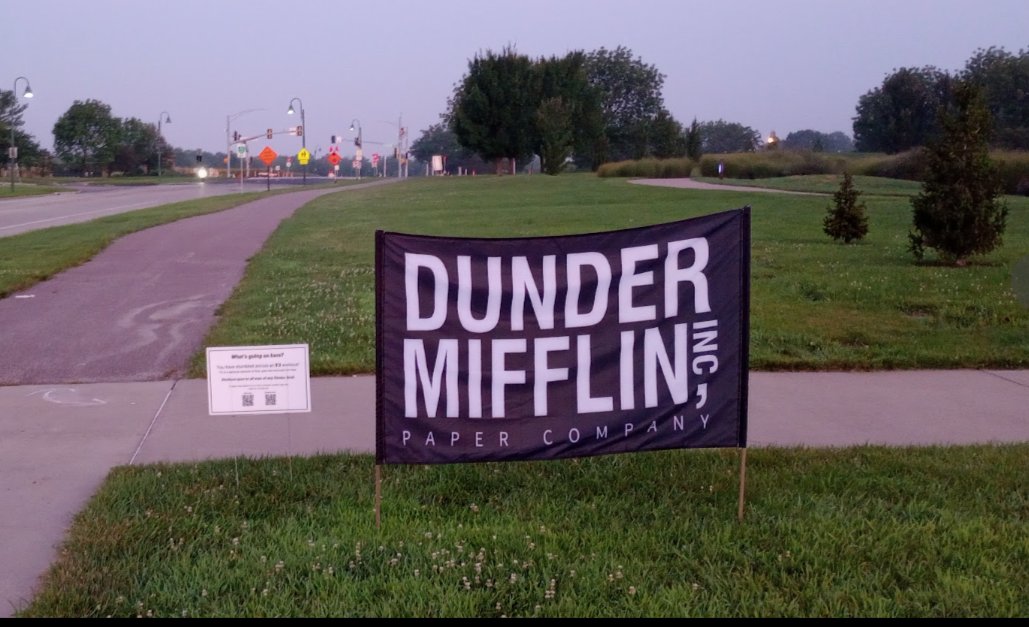 F3BL_DunderMiff's tweet photo. We've got these nice informational signs for when people stumble upon our BD and wonder why this group of men is in the park at this hour, laying on their backs, thrusting their hips up in the air.  The signs need some flair though... so I got our banner ready.  Should help. https://t.co/2ETZVSRII5