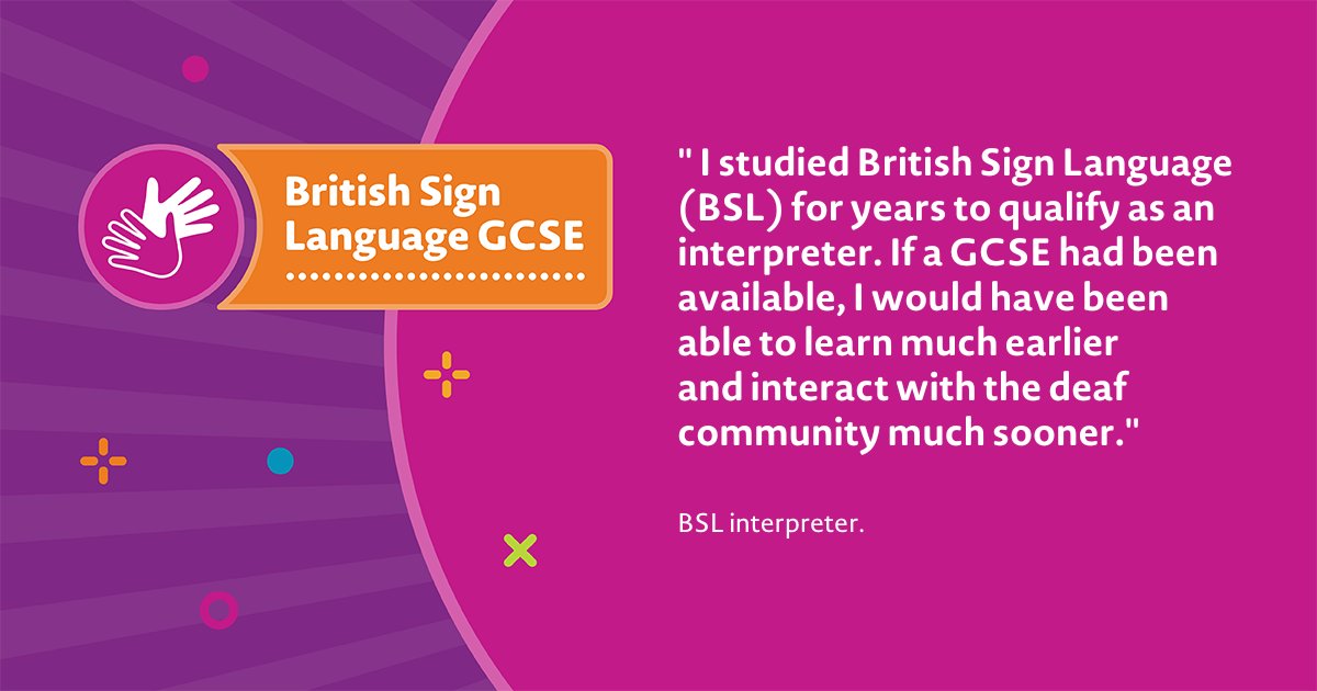 NDCS_UK's tweet image. The new #BritishSignLanguage (BSL) GCSE will be the first chance for many students to study BSL when it is rolled out to schools across England in September 2025. Share your views on the @educationgovuk #BSLGCSE consultation 
bit.ly/3p2KE3r
#RightToSign #BSL