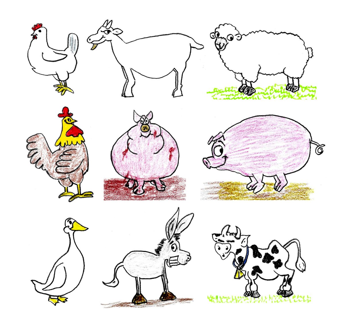 Farm animal drawings from last night. Have a great day! #drawings #pencildrawings #sketches #pencilsketch #pencilsketching #cartoons #animalcartoons