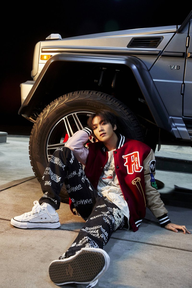 Another sneak peek into the future with my NCT 2023 CONNECTION teaser pics! Maroon varsity jacket, cool black denim - the perfect combo of comfort and style. Gas station backdrop sets the stage for an electrifying journey into NCT's world of innovation. Get ready NCTZENs!