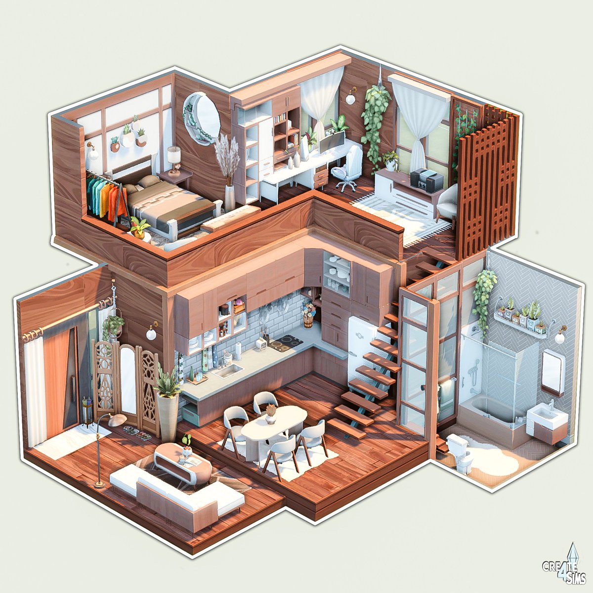 create4sims's tweet photo. Loft Dollhouse || no CC 
I hope you like this brown loft 🌿
#TheSims #Sims4  #ShowUsYourBuilds #simspiration https://t.co/ppMtDcMHgE
