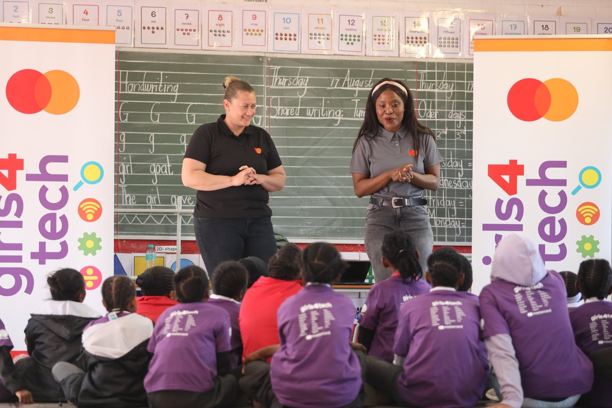 MastercardMENA's tweet photo. Mastercard proudly hosted a #Girls4Tech activation for Women’s Month. This year, our women’s rugby ambassadors visited Sizanani Primary School in Dube, Soweto to inspire the learners about how women are breaking barriers in rugby. #LiveLikeRugby https://t.co/IdtreabMs3