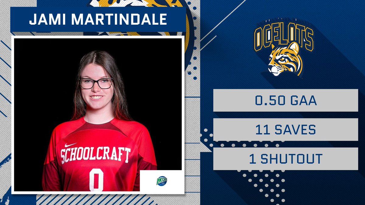 GOALKEEPER OF THE WEEK MCCAA Women's Soccer Goalkeeper of the Week Jami Martindale - @OcelotAthletics