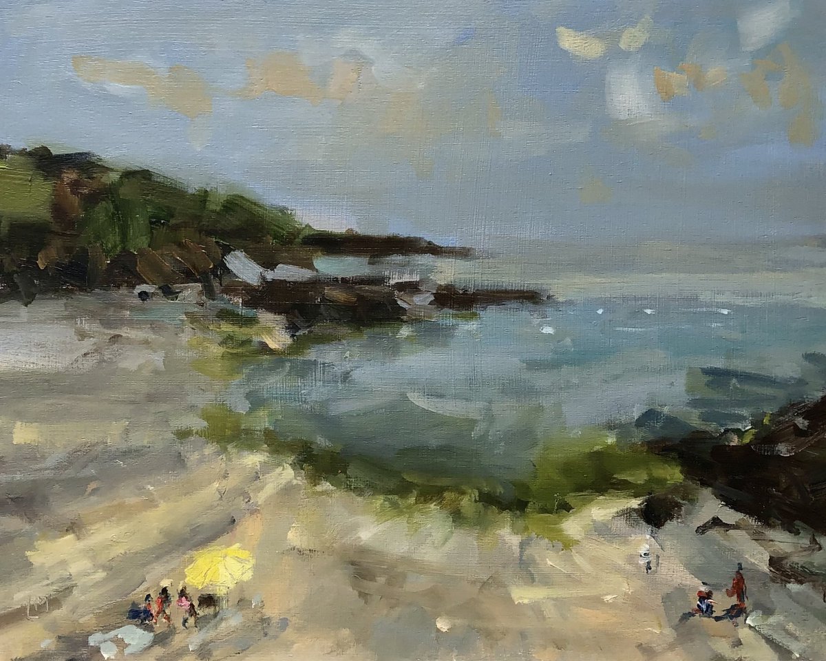 marks_lucy's tweet photo. Talland Bay, Cornwall -
with beach bods and a yellow parasol 🏖️ 💛

#oilpainting #oilpleinairpainting #tallandbay #looecornwall https://t.co/HaE7Ufr0a5