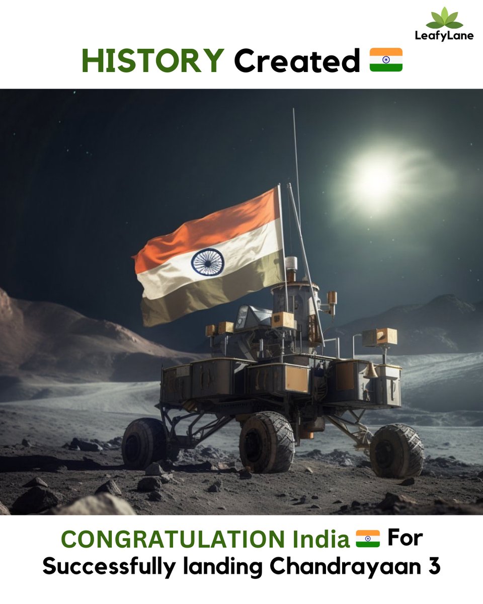 Leafylane_Life's tweet photo. CHANDRAYAAN-3 SUCCESSFULLY LANDS ON LUNAR SURFACE

TODAY'S DATE IS IN HISTORY BOOKS! MASSIVE RESPECT FOR THE SCIENTISTS OF ISRO🇮🇳❤️

It's a giant leap for India, and for all of us!😊
#leafylane #chandrayaan3 #nature https://t.co/yJrmiovzbR