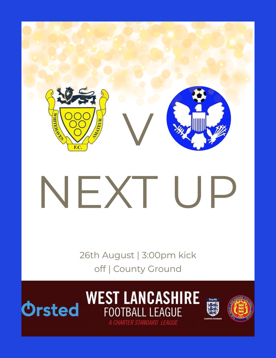 NEXT Up! We welcome @Coppull_United to the county ground for a 3pm kick off. Bar Open 🍺 please come down support the boys! #Haven 💛💙