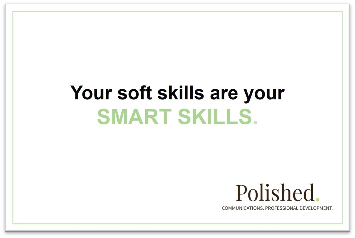 ImbsNancy's tweet photo. While your technical skills may get your foot in the door, it’s your soft skills, your people skills – your smart skills – that will open most of the doors https://t.co/s4nHv8v6Kz
#Polished. #softskills #softskillstraining #careergrowth #careerdevelopment #leadershipdevelopment https://t.co/6qTHB16cPC