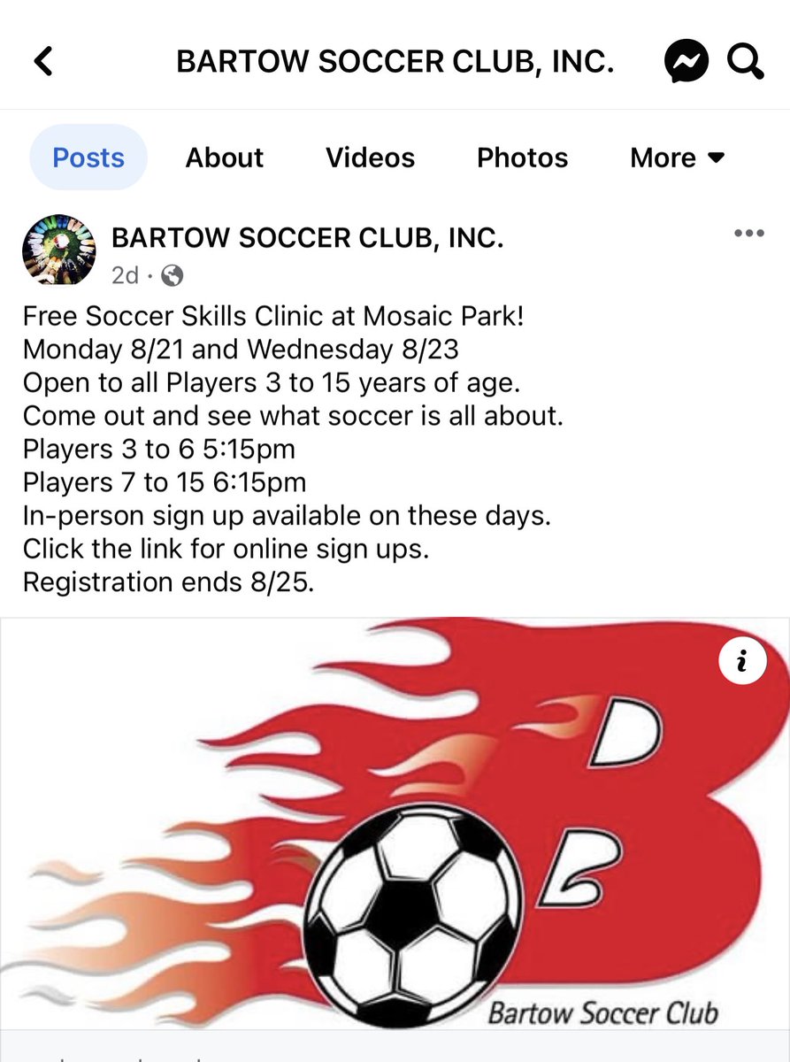 Great Job <a href="/bartowsoccer/">Bartow Soccer Club</a> for offering free clinics to grow the game in your community and have a positive impact on kids. #soccer #youthsoccer #community #kidsfirst