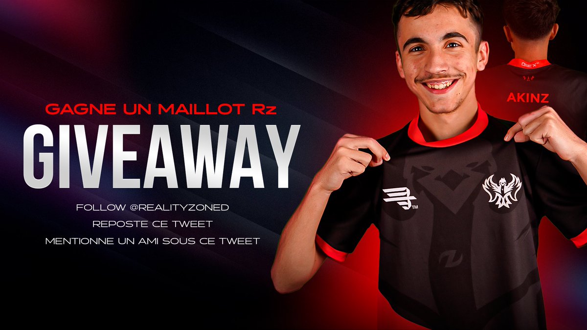 GIVEAWAY - Maillot Rz 👕🎁

Remporte un maillot Reality Zoned ! 

⚠️ Pour participer : 
• Follow <a href="/RealityZoned/">Rz Esport</a> 
• Reposte ce Tweet 
• @ un ami dans les commentaires 

T.A.S le 10/09/23 

Pour commander le maillot ⬇️
🌐 onex.gg/rz
