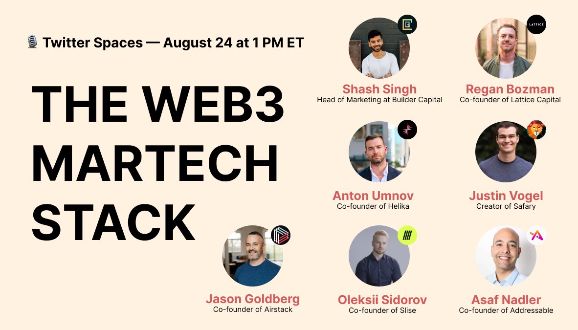 Want to learn the secrets of web3 martech? This panel is STACKED 🔥 Tune in tomorrow: twitter.com/i/spaces/1OdKr…