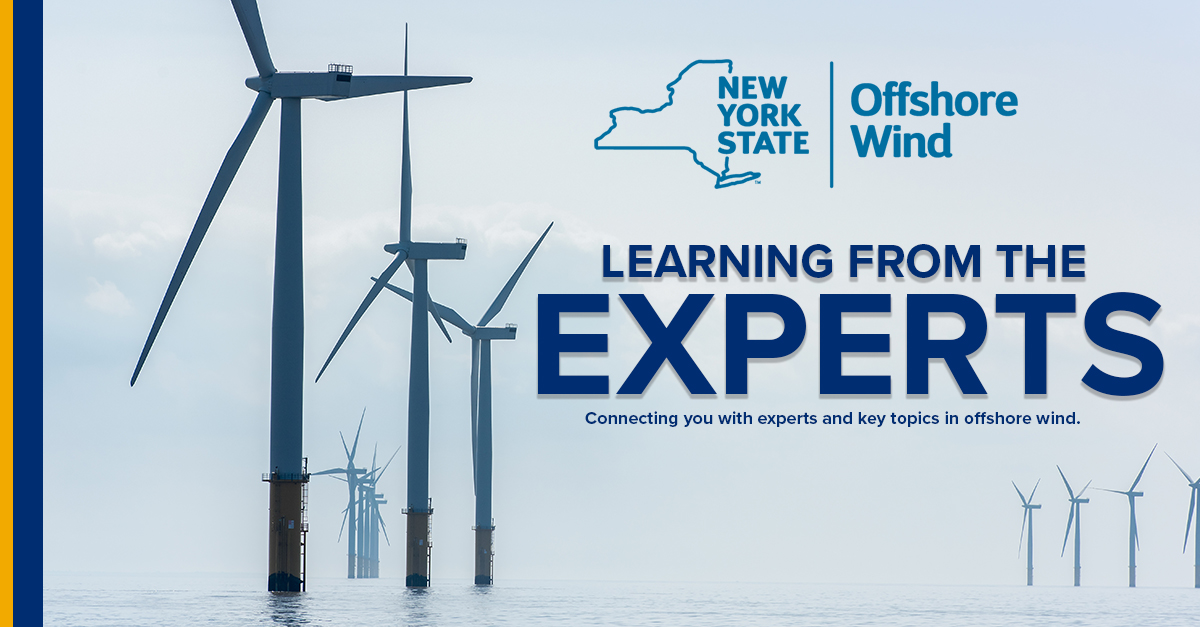 NYSERDA's tweet photo. Join the #OffshoreWind “Learning from the Experts” today at 1 pm. Douglas Nowacek @DukeEnvironment &amp; Nick Sisson @NOAAFisheries discuss potential risks to marine mammals, regulatory processes, &amp; new research for responsible offshore wind development.  ℹ️ https://t.co/AYQAukQilf https://t.co/gfZnTqB52z