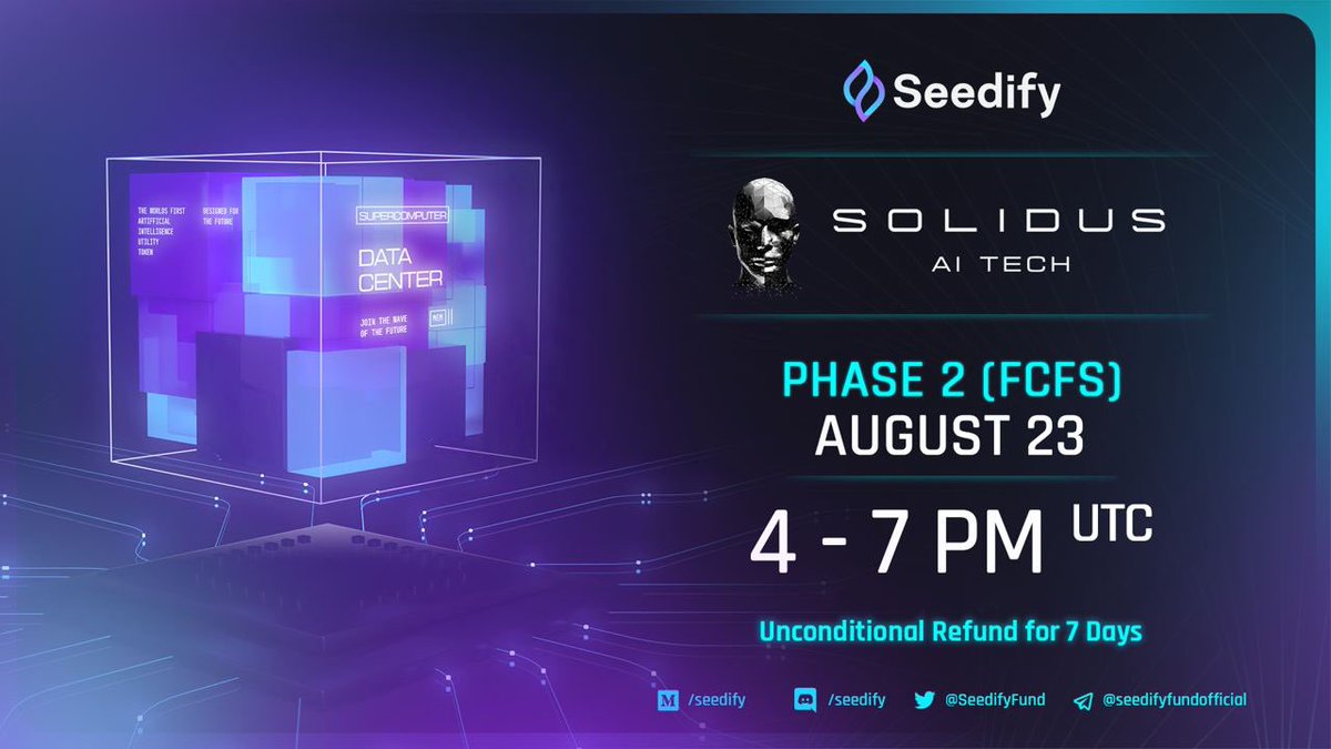 Who’s ready for Phase 2 of <a href="/AITECHio/">AITECH</a> IDO? 🙋🙋‍♀️🙋‍♂️

⏰ 4 pm - 7 pm UTC August 23
💧$AITECH Sale Pool: seedify.fund/igo/64e606d802…
⚠️1.5x for all whitelisted users
ℹ️ Unconditional refund for 7 days