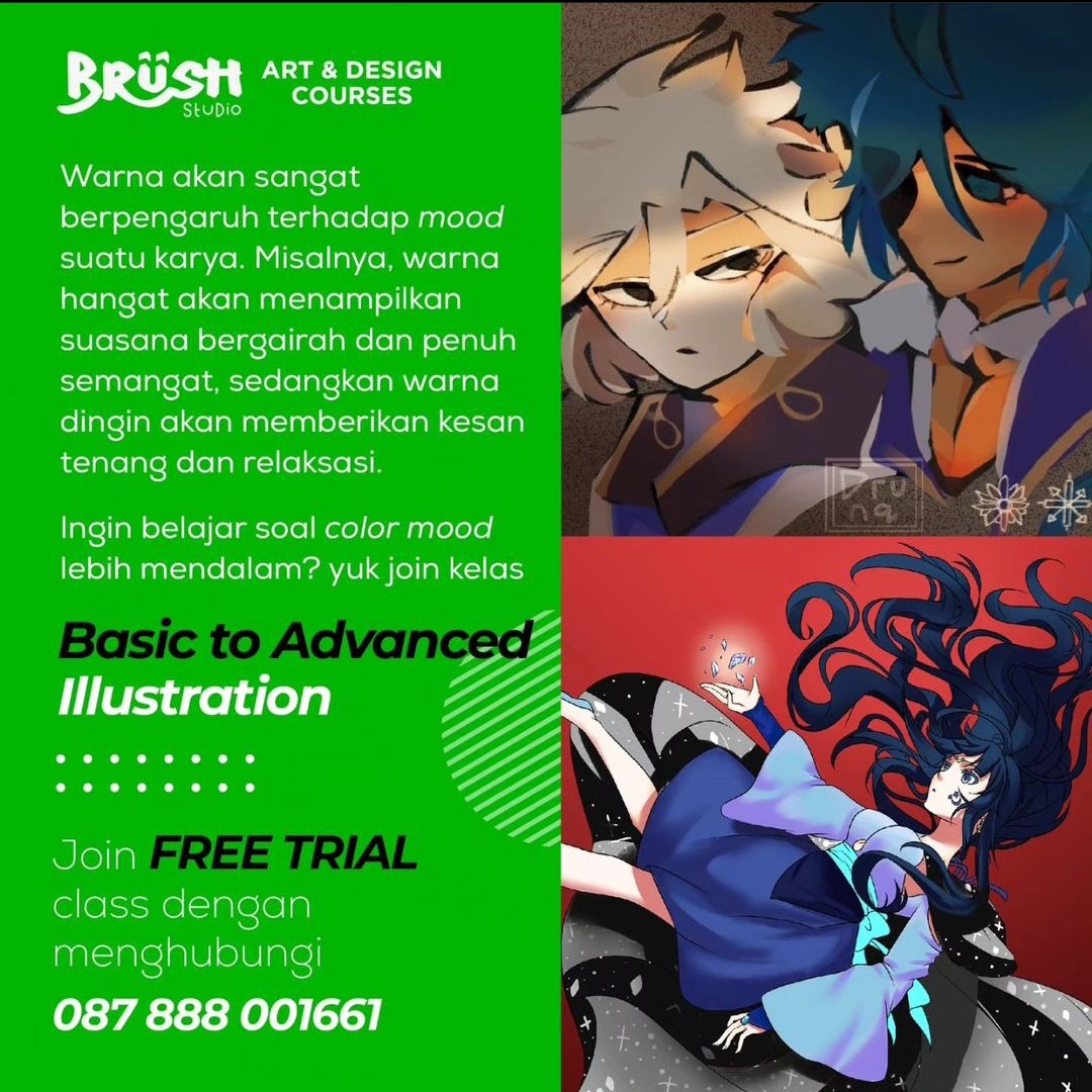 brushstudiojkt's tweet image. Nah itu dia cara kak Allysha menggambarkan adegan yang emosional dengan berfokus pada color mood!

Kalian ingin belajar lebih lanjut soal color mood? Yuk hubungi instagram brush studio di instagram.com/brushillustrat… atau hubungi nomor yang tertera! 

#Arttutorial #tutorialart