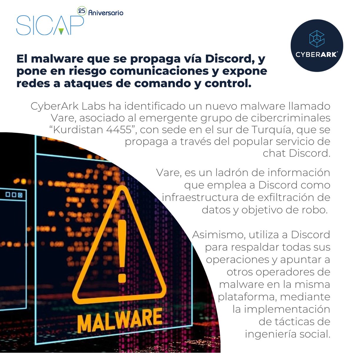 SiCapMexico's tweet photo. Dada la adopción de Discord por parte de grandes empresas e incluso el ejército ucraniano para comunicaciones estratégicas, este malware representa un riesgo significativo.

#Cybersecurity #engineerlife #ethicalhacker  #Ciberseguridad #CyberArk #CyberAttack https://t.co/OAdZxfF1ig