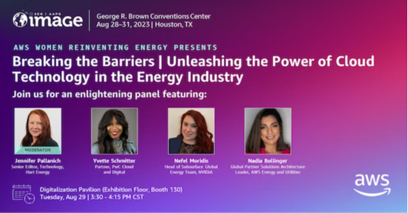 pjferri's tweet photo. #AWS Women Reinventing Energy invites you to a powerful panel moderated by Jennifer Pallanich of Hart Energy. This panel will offer insights into the latest technologies &amp; innovations led by women leaders to build energy systems of the future. #IMAGE2023. https://t.co/pob4CZzcJL https://t.co/ltjtThMlm2