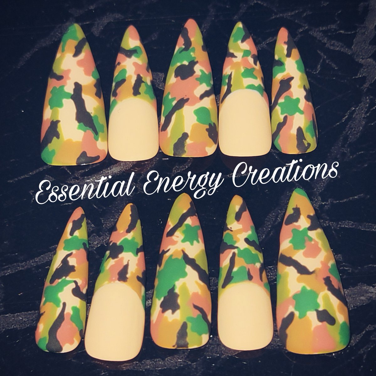 EssentialEC's tweet photo. Camo is made for blending in, but with these sneaky stilettos you'll stand out from the crowd!
Snag 'em at https://t.co/4TEqm7z7xq or message me for your own custom set!
#customnails #custompressons #nailart #smallbiz https://t.co/C4dqAbqM6K