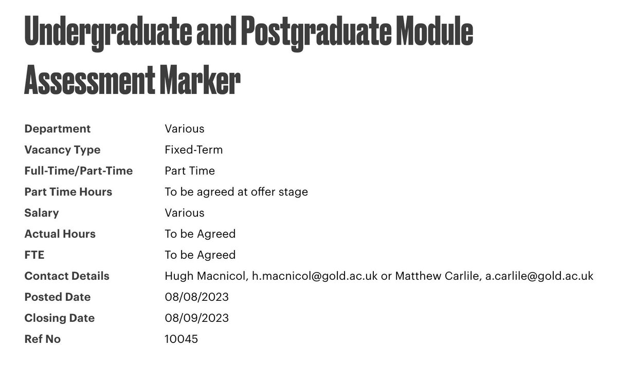 Goldsmiths UCU (@goldsmithsucu) on Twitter photo DO NOT APPLY
<a href="/GoldsmithsUoL/">Goldsmiths, University of London</a> advertised for external markers who won't have worked with students or be able to engage meaningfully with submissions. Punishing staff deducted 50% for the MAB risks seriously damaging industrial relations. Students and staff deserve better! DO NOT APPLY
<a href="/GoldsmithsUoL/">Goldsmiths, University of London</a> advertised for external markers who won't have worked with students or be able to engage meaningfully with submissions. Punishing staff deducted 50% for the MAB risks seriously damaging industrial relations. Students and staff deserve better!