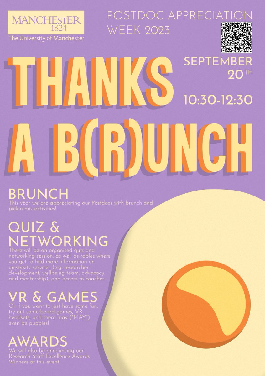 Hello!! It's almost that time of year again, where #Postdocs get to be celebrated 🥳(although we think they should be celebrated always!)

This year we're having a brunch together with some useful (or just relaxing) activities for postdocs - so sign up👉eventbrite.co.uk/e/thanks-a-bru…