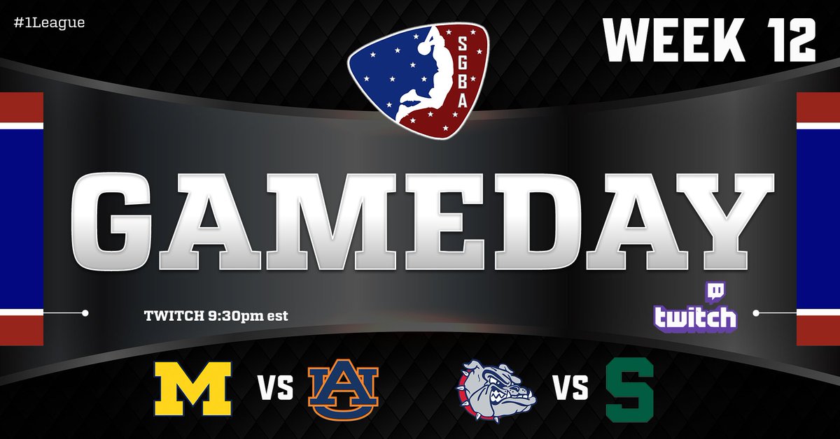 Happy Hump Day SGBA Nation.  We have a Week 12 double header tonight on TWITCH at 930pm est.  Swing by and watch Michigan v Auburn &amp; Gonzaga v MSU. #1League <a href="/iNetworkSports/">iNetwork</a> <a href="/TGA_Media/">TGA</a> <a href="/GamerGrowth/">GamerGrowth</a> <a href="/SupportingStre3/">Network GG</a> <a href="/CaveaIO/">CAVEA</a> <a href="/MiMi_Iink/">MiMi ®</a> <a href="/JerkyProEsports/">JerkyPro eSports</a>  twitch.tv/sgba2kleague