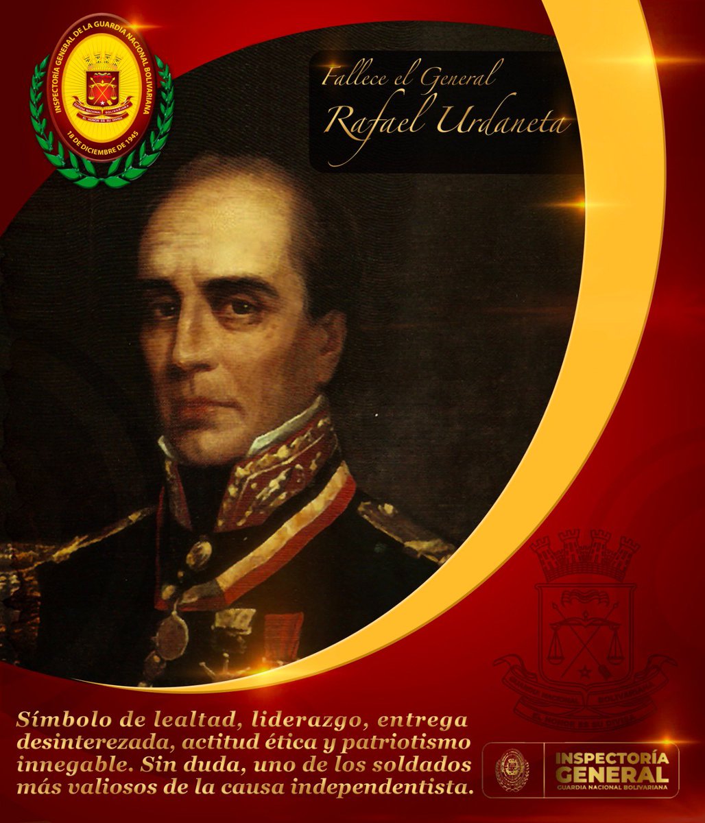 📅#23Ago || Fallece Rafael Urdaneta, General en Jefe de la lealtad suprema a Simón Bolívar, en 1845 en París, el prócer de la Independencia de Venezuela y último presidente de la Gran Colombia, murió a la edad de 57 años, luego de haber luchado por la Patria en 26 batallas.