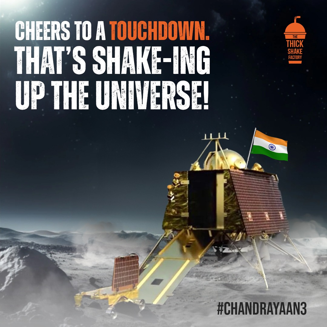 ThickShakeFactory Salutes ISRO's Chandrayaan 3! 🚀🌕✨ Our shakes are thick, but the pride is even thicker as we celebrate this cosmic achievement. Here's to reaching for the stars and sipping on greatness! 🥤🌠🌌
#ThickShakefactoryCelestialCheers #Chandrayaan3 #ShakingUpTheCosmo