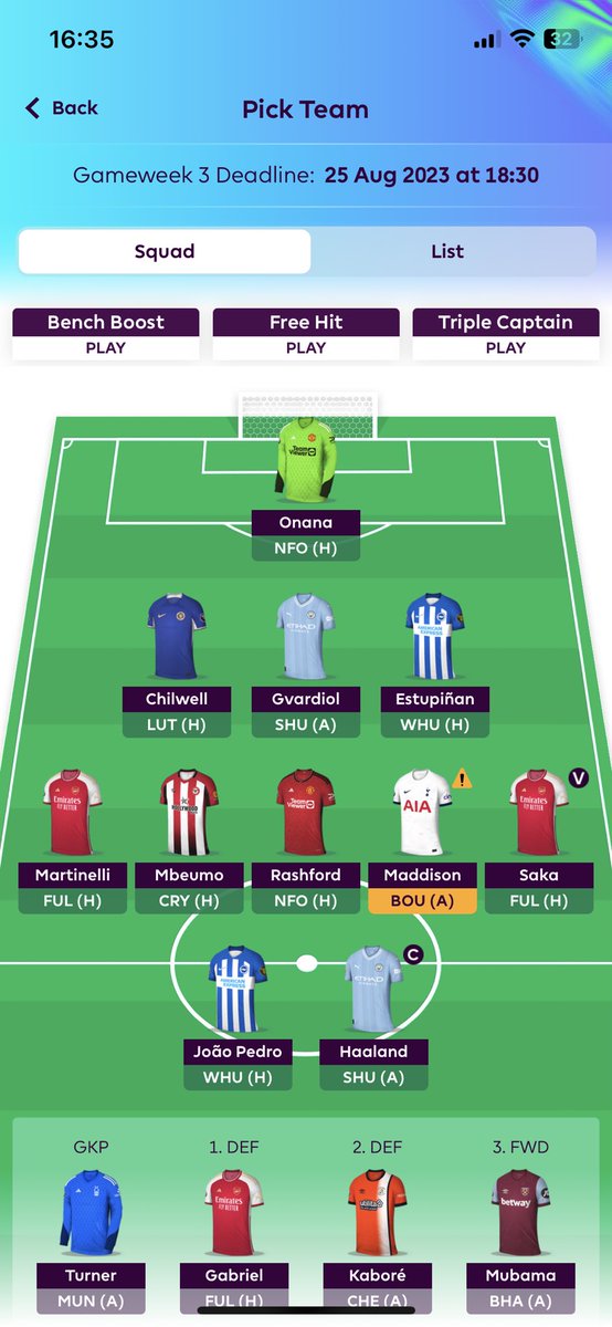 Conncon93's tweet photo. @FPL__Raptor Hey Ross,

If I can do Mubama to Jackson for free would you do that or focus on getting Gabriel out? Or Maddison to foden is another option https://t.co/U9SCYzSaSb