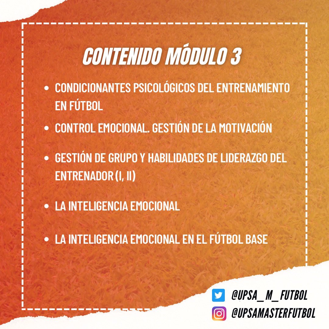 Hoy os traemos nuestro módulo 3:

𝗘𝘀𝘁𝗿𝘂𝗰𝘁𝘂𝗿𝗮 𝘀𝗼𝗰𝗶𝗼-𝗮𝗳𝗲𝗰𝘁𝗶𝘃𝗮. 𝗟𝗮 𝗴𝗲𝘀𝘁𝗶ó𝗻 𝗱𝗲𝗹 𝗴𝗿𝘂𝗽𝗼

📮 master.futbol@upsa.es

upsa.es/oferta-academi…

<a href="/DavidLlopisPS/">David Llopis Goig</a> <a href="/JuanGarciaBm/">Juan García</a> <a href="/DavidMovilla/">Movilla</a> <a href="/JuliaMonteroM/">Julia Montero</a>